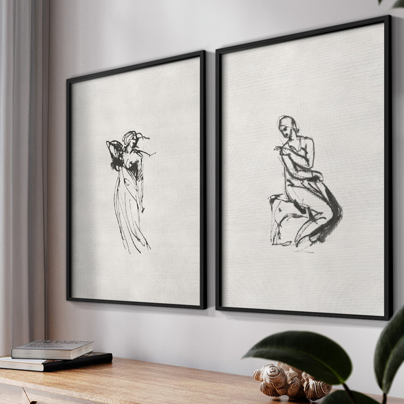 "Croquis rétro", 2 pièces, Noir, H 10 po x l 16 po