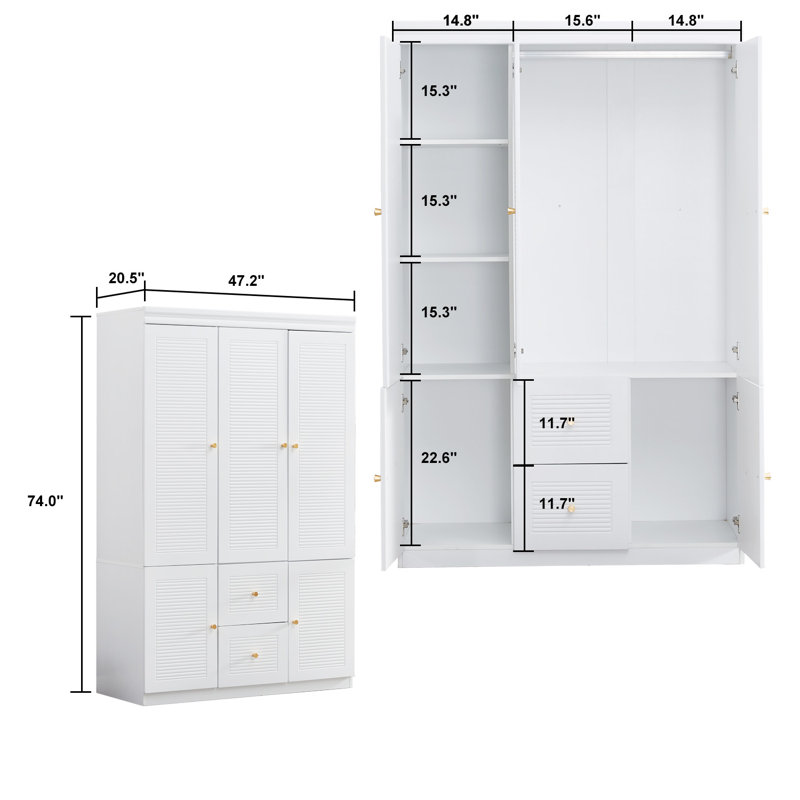 Rangement à vêtements autoportant 74 po 3 portes