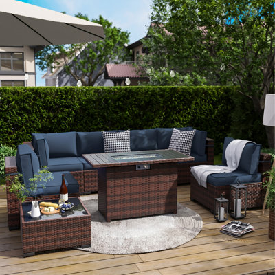 Romanas 8 Piece Patio Conversation Sets With Fire Pit Table