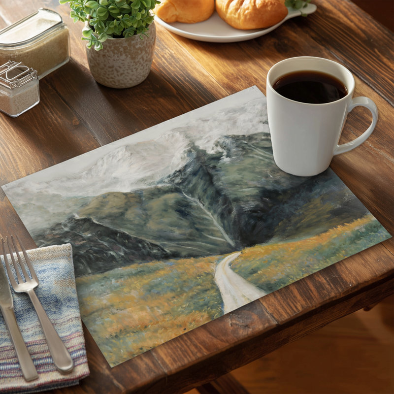 Mountainous Landscape Gray Polyester Placemat | Home Decor