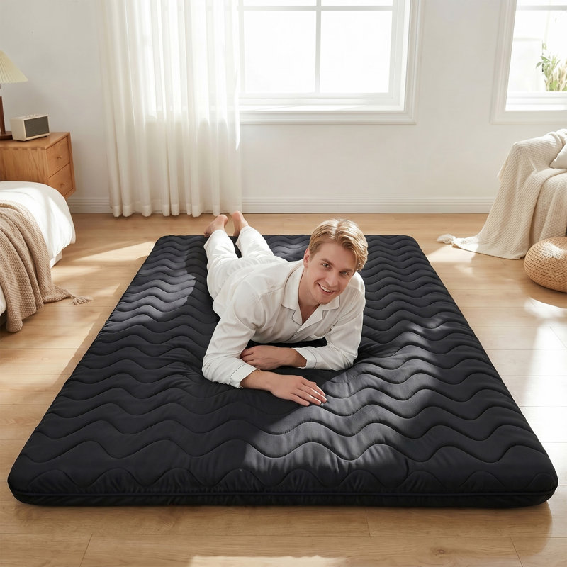 Japanese Futon Mattress, Full Size, 3.5" Foldable Floor Mattress & Sleeping Pad, Black, Full / Double