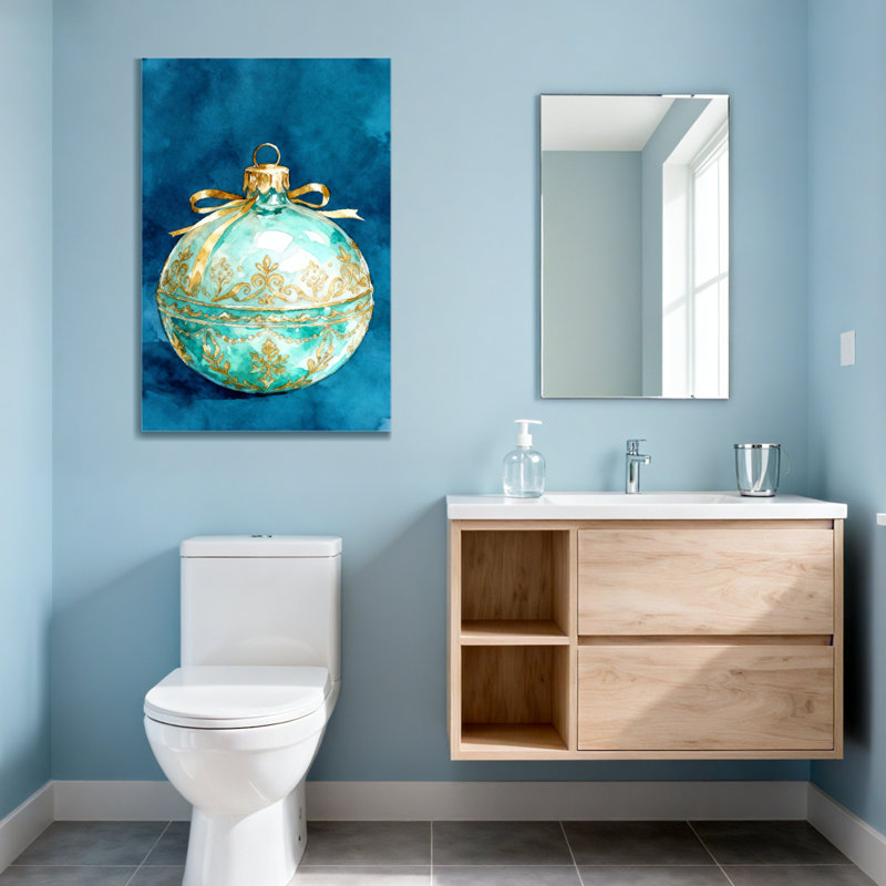 Ornement de Noël turquoise avec motif en filigrane doré, H 18 po x l 12 po