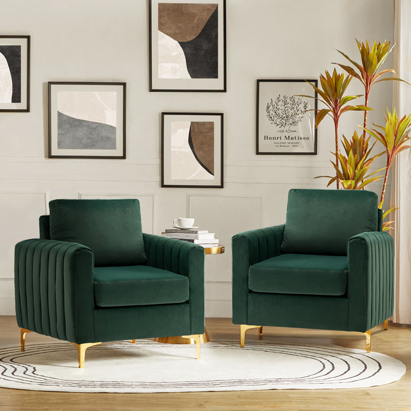 Fauteuil club en velours Gillette, Vert