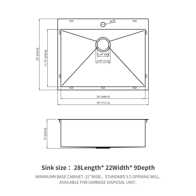 Dhiaan 28 " L Drop-In Single Bowl Stainless Steel Kitchen Sink