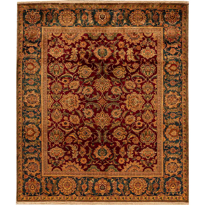 Tapis rouge et bleu noué à la main de haute qualité