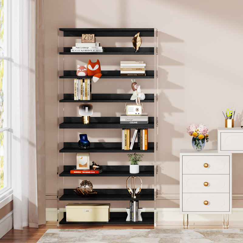 Borghi 31.49" W 8-Tier Acrylic Standard Bookcase, Black