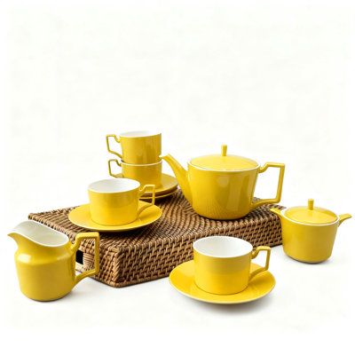 11 Piece Yellow Ceramic Tea Set