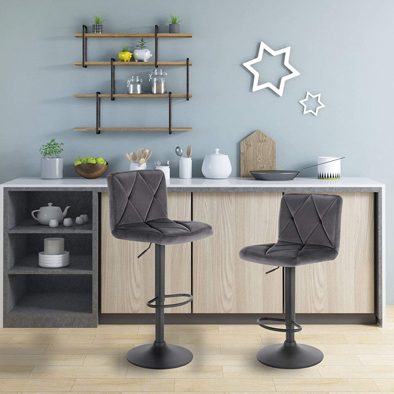 Latresha Swivel Upholstered Adjustable Height Counter Stool with Metal Frame, Dark Grey