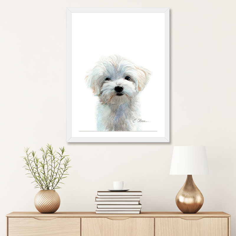 Maltese Puppy par Watercolor Luv - reproduction d'art, H 32 po x l 24 po x P 1 po, Papier encadré blanc, Blanc