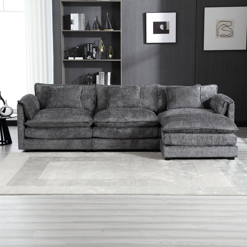 Oversized Sectional Sofa Cloud Couch for Living Room, Modern Chenille L Shaped Couch, Comfy Modular Sofa Sleeper with Moveable Ottoman & Memory Foam