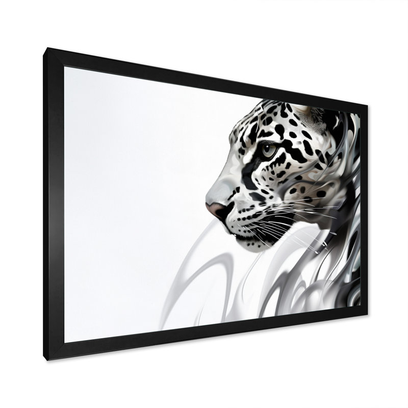 Gris, panthère blanche, élégance abstraite, Cadre simple noir, H 30 po x l 40 po x P 1,5 po