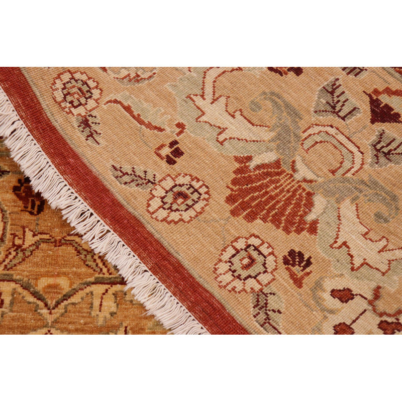 Tapis floral rouille / doré en laine noué à la main 9 pi 2 po x 12 pi 6 po Floral