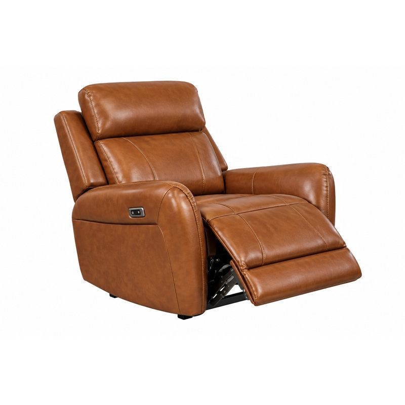 Fauteuil inclinable électrique en cuir véritable, caramel, L 38 po