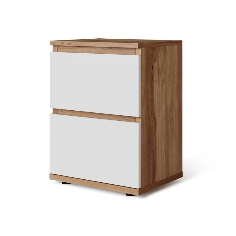Baptistine 36cm W Manufactured Wood Bedside Table, Oak/White