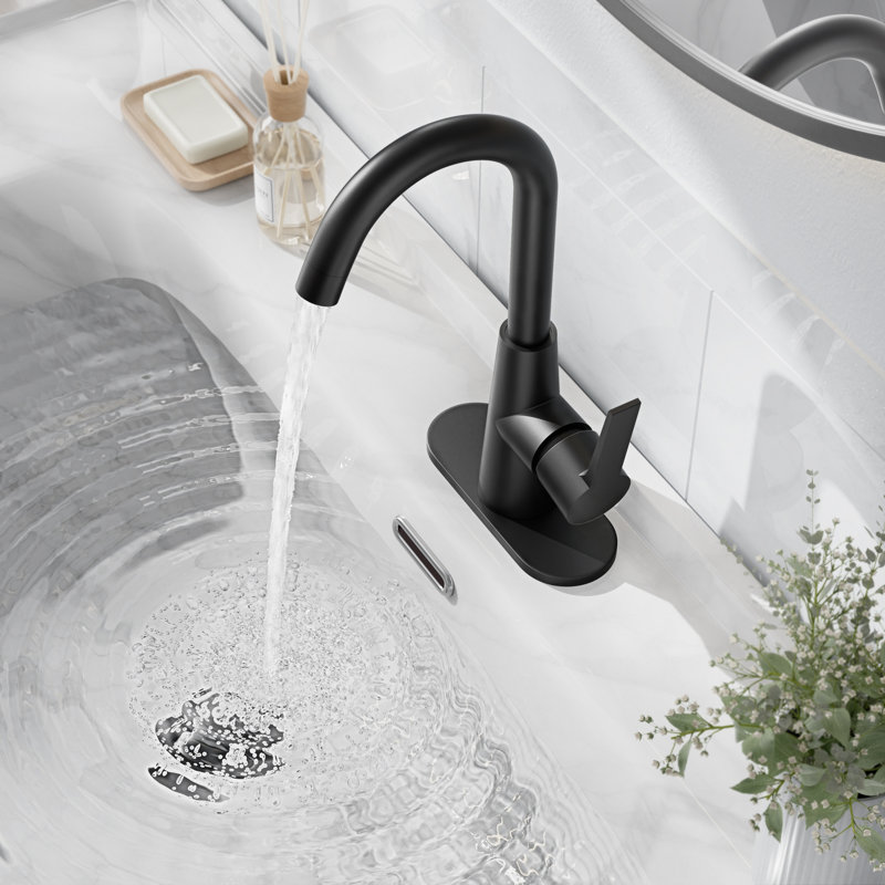 Single-handle Bathroom Faucet with Drain Assembly, Matte Black