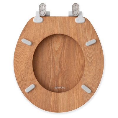 Topseat Wood Toilet Seat In Oak, Round, Soft Close, Magnetic Quick-Release For Easy Cleaning, Arch-Tite Never Loosens, Adjustable Fit
