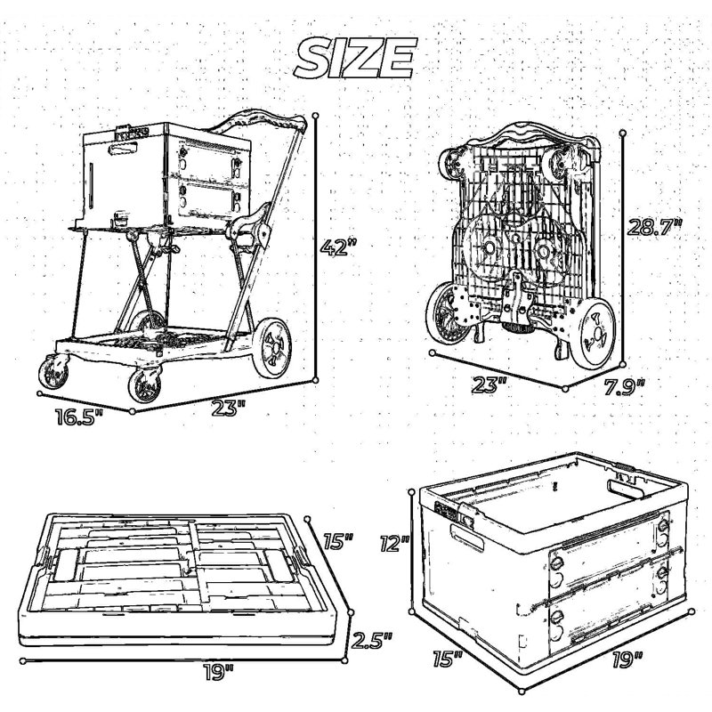 Chariot de magasinage pliable robuste avec roues, chariot à main pliable d'une capacité de 200 lb avec panier de rangement, plateforme et frein à pied