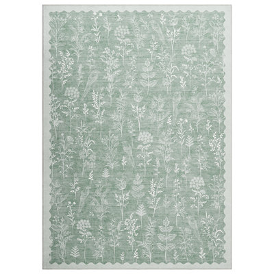 Floral Machine Washable Rug for Living Room Low Pile Foldable Thin Non Slip Carpet Stain Resistant Non Shedding Floor Cover for Kids Bedroom Nursery