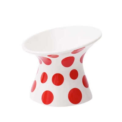 Zeze Polka Dot Ceramic Elevated Dog Bowl– Raised Non-slip Pet Feeding Bowl For Cats & Small Dogs