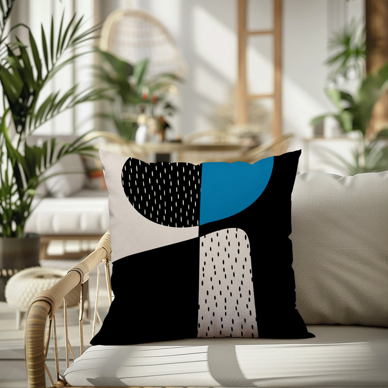 Coussin carré intérieur / extérieur pia, H 17 po x l 17 po, Turquoise / noir / blanc cassé