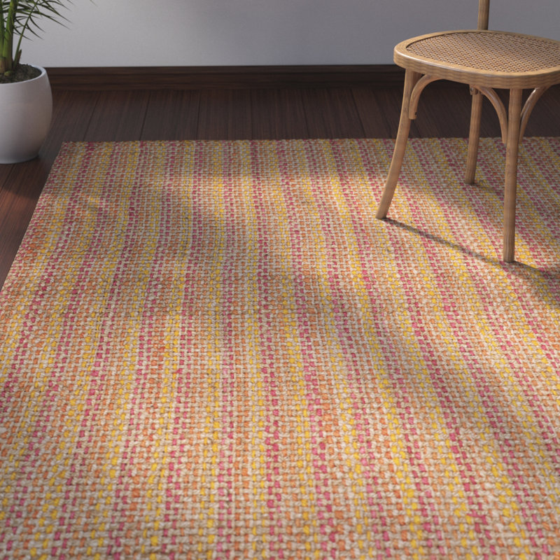Neta Natural Fiber Hand Woven Jute Striped Rug, Square 6'