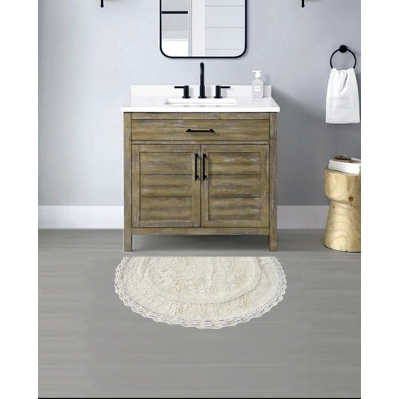 Sasuke 100% Cotton Non-Slip Bath Rug, Ivory