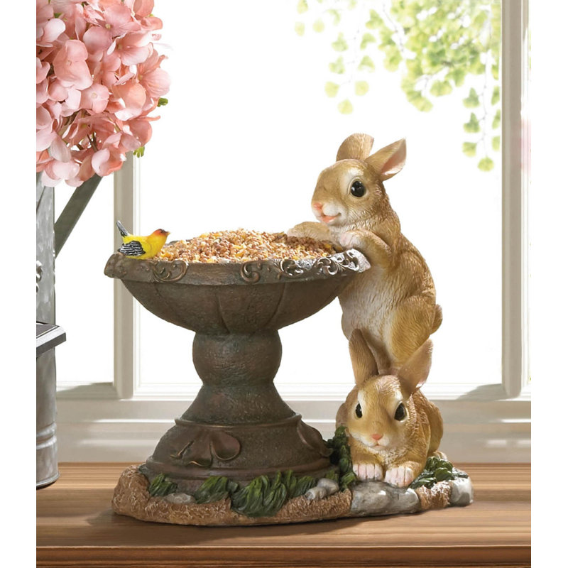 Mangeoire à oiseaux Playful Bunnies | Statue de jardin de lapin