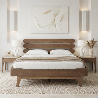 Queen Size Bed Frame with Headboard & Footboard Solid Wood Platform Bed, Center Metal Legs, 12 Sturdy Slatted Base, Easy Assembly, No Box Spring Needed, Anti-Noise & Slip-Free, Barnwood Finish