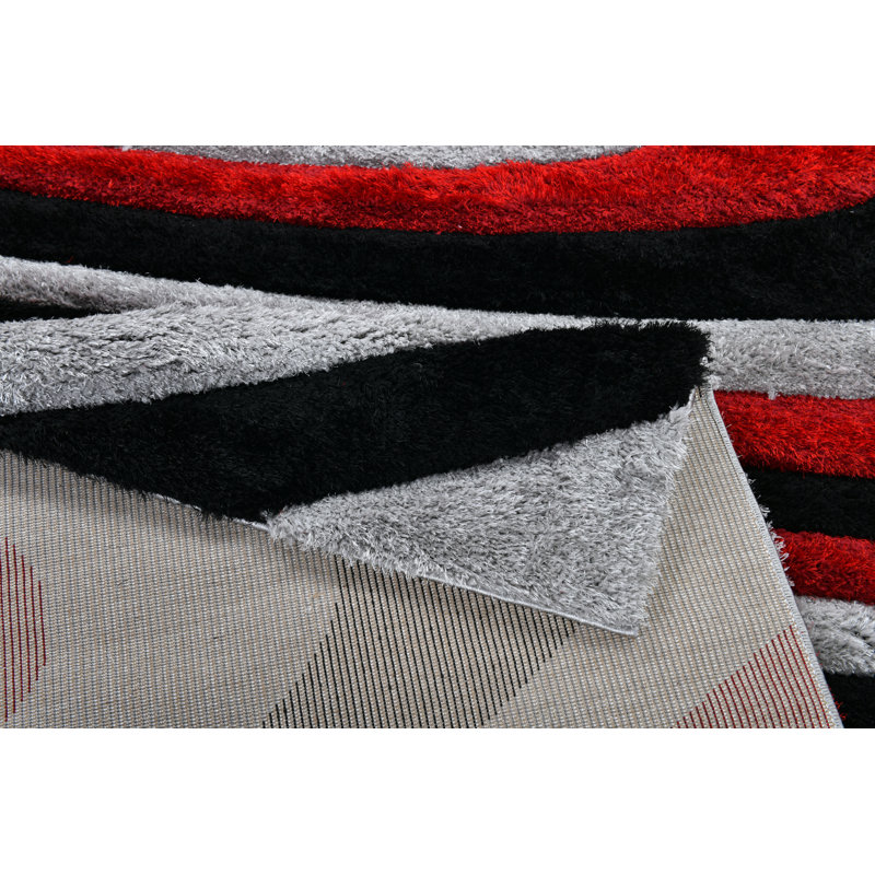 RugGuy Geometric Modern Area Rug - Red & Black Wavy - for Living Room, Dining Room - 5'3" x 7'3" , Shed-Free, Easy to Clean