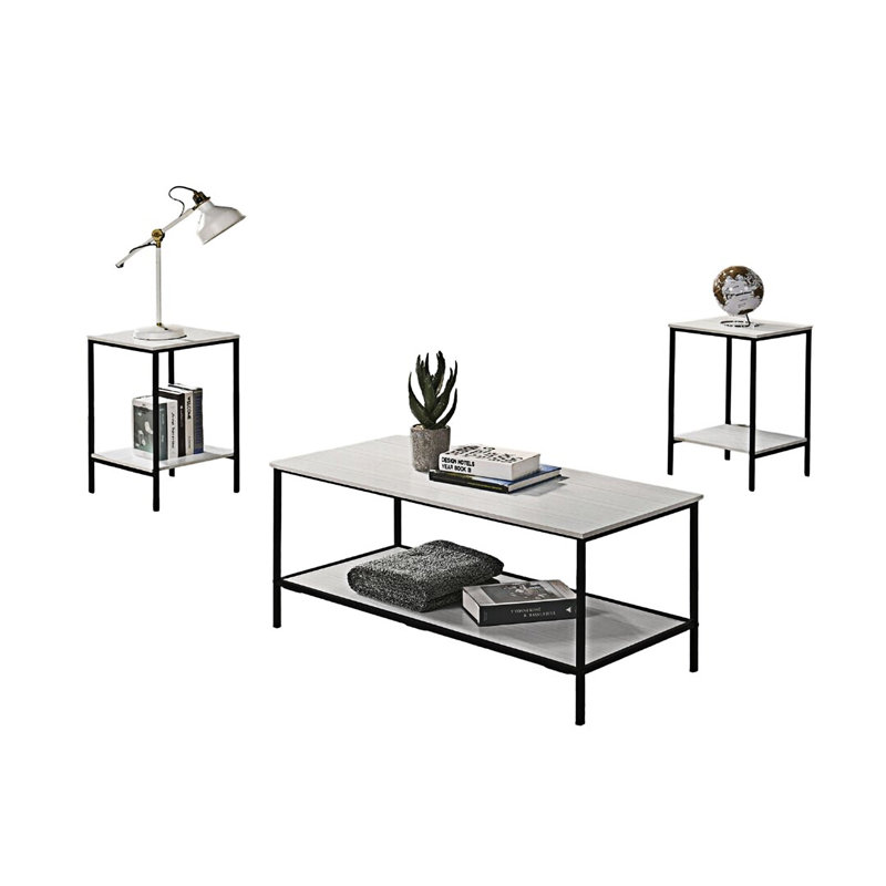 Ensemble de table rustique X Table basse X Table de bout, Blanc
