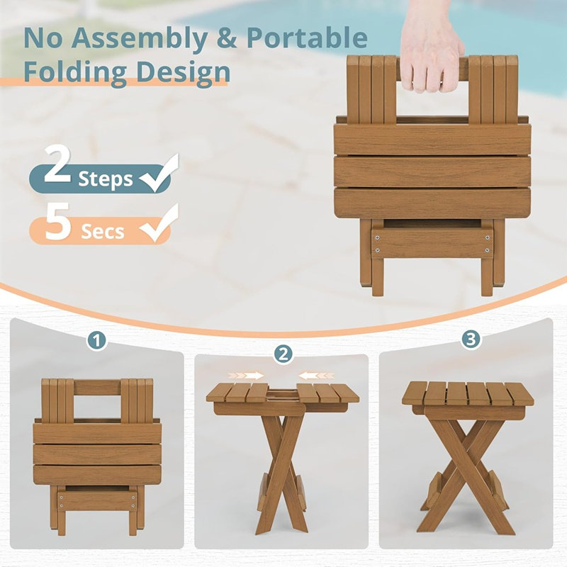 Table d'appoint d'extérieur pliante pour patio - couleur teck
