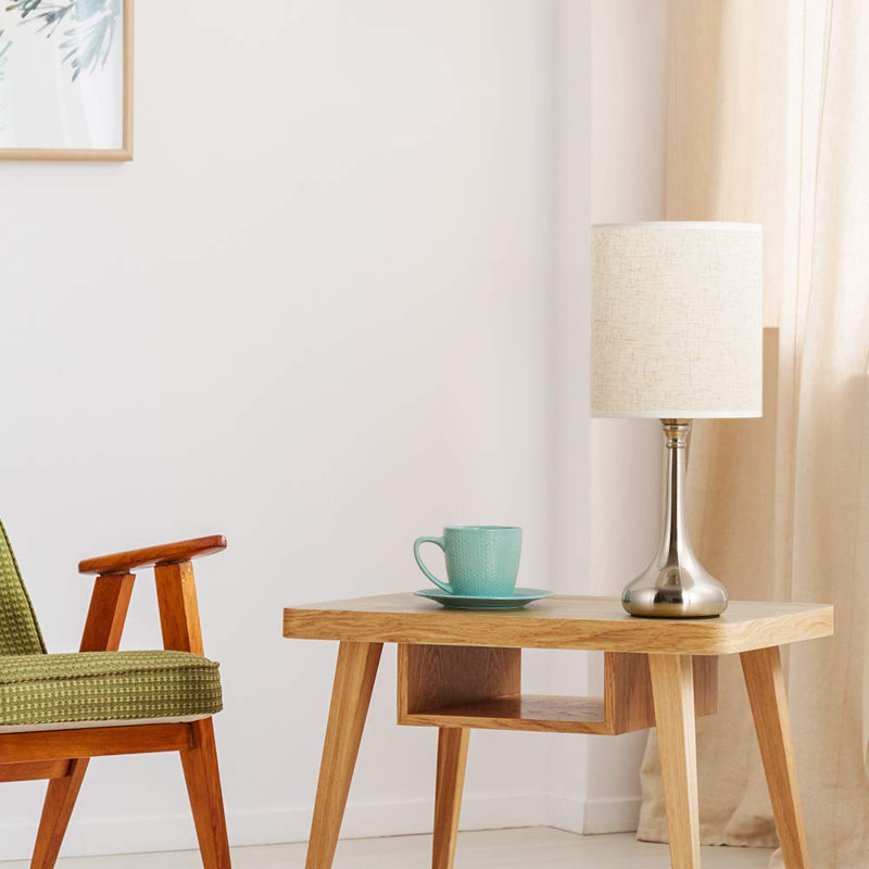 Silver LED Table Lamp Set with Fabric Shade, 16.2"