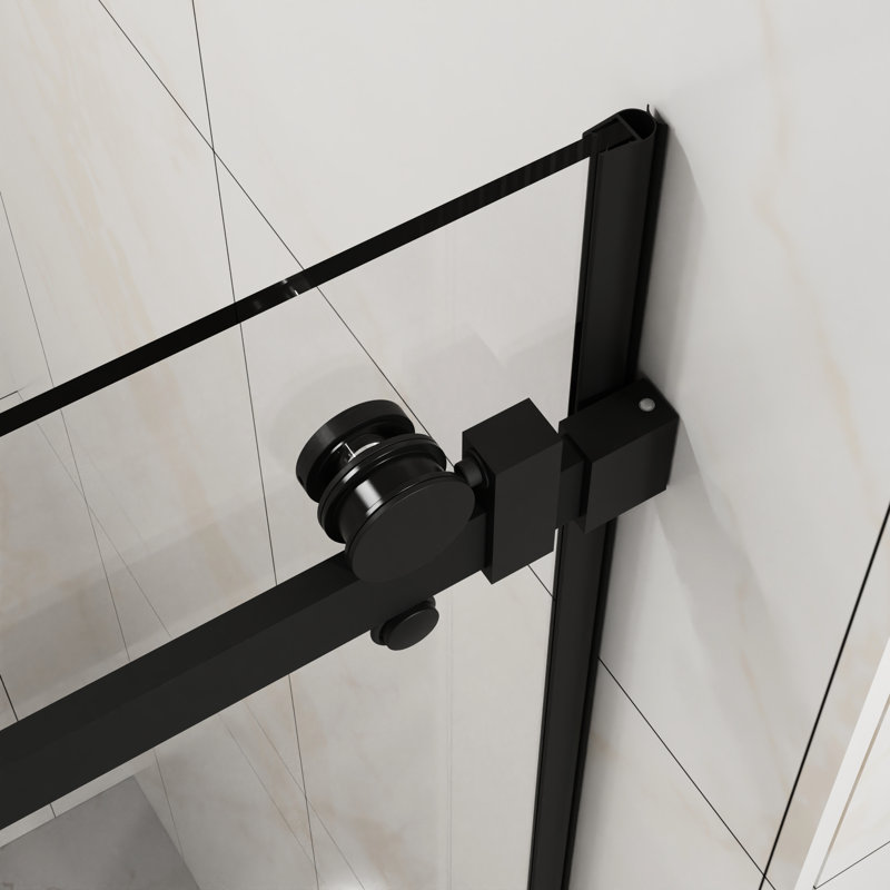 Matte Black Shower Door, 1/4"  6Mm  Tempered Glass, Waterproof Performance, Sliding Operation In Bathroom 44" - 48" Adjustable Width 6Mm Clear Seal, Modern Accessory