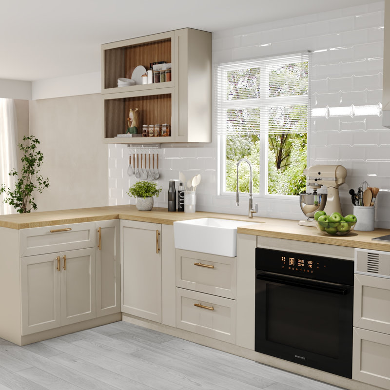 DeerValley 605 x 408 x 200mm Ceramic Single Bowl Farmhouse Apron Kitchen Sink with Sink Grid and Basket Strainer