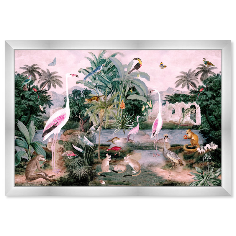 Animaux, The One Place Day Birds par Oliver Gal - peinture sur toile, H 42 po x l 62 po, Cadre argenté