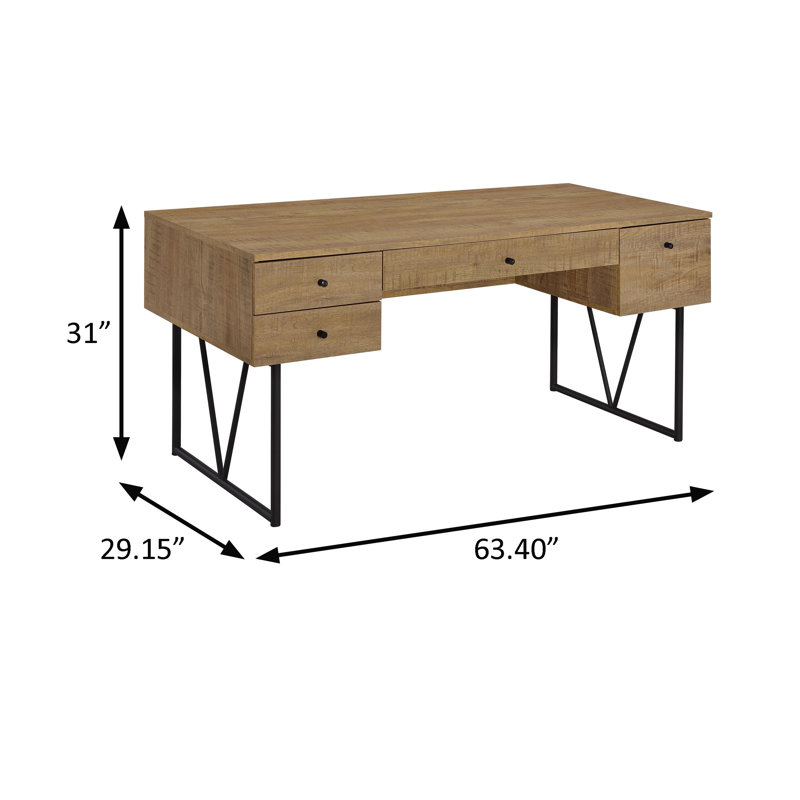 63.4" W Rustic Writing Desk, Brown