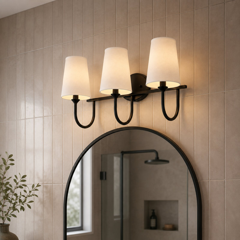 Éclairage pour meuble-lavabo traditionnel 3 lumières avec abat-jour empire en tissu