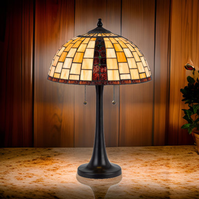 Lampe de table 24 po, vitrail de style Tiffany, chaîne à tirer, résine noire
