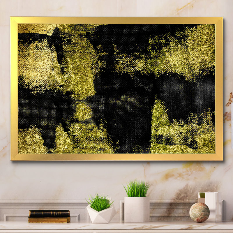 Or et noir grunge - reproduction de cadre photo sur toile, Cadre doré, H 16 po x l 32 po x P 1 po