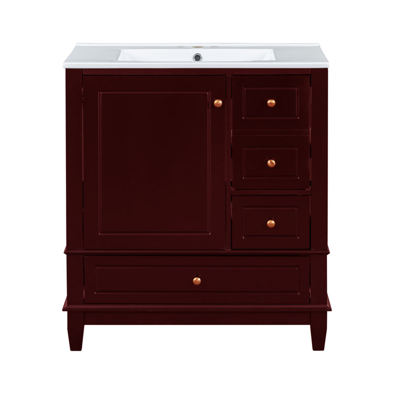 30'' Single Bathroom Vanity With Ceramic Top, Red