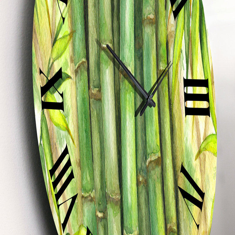 Tiges de bambou vert vif - Horloge murale transitionnelle, Moyen