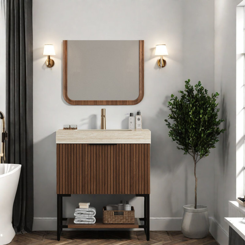 Meuble-lavabo et lavabo en travertin Premium Roma, solution de rangement moderne pour la maison