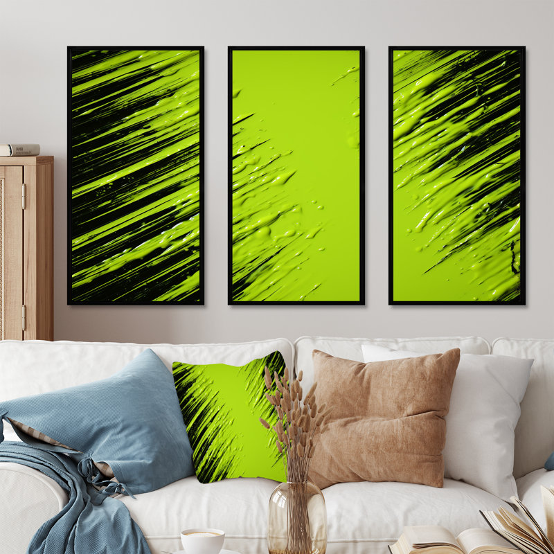 Collage tropical - Collages abstraits, art mural, H 28 po x l 36 po x P 1 po, Cadre flottant noir
