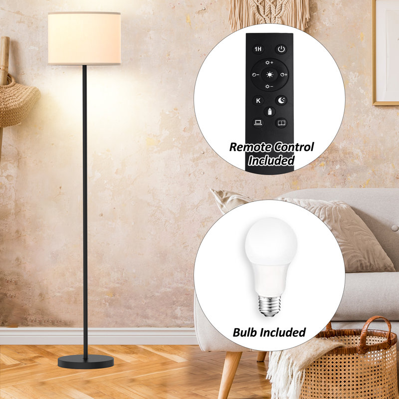 Hongyu 61.5'' Traditional Floor Lamp with Remote Control and Bulb Included, White