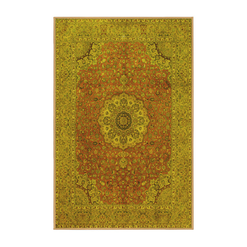Tapis jaune en chenille tissé à la machine Mitchael, Rectangle 7 pi x 10 pi