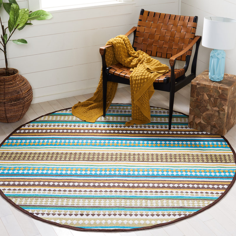 Montauk Hand Woven Cotton Striped Rug, Round 6'