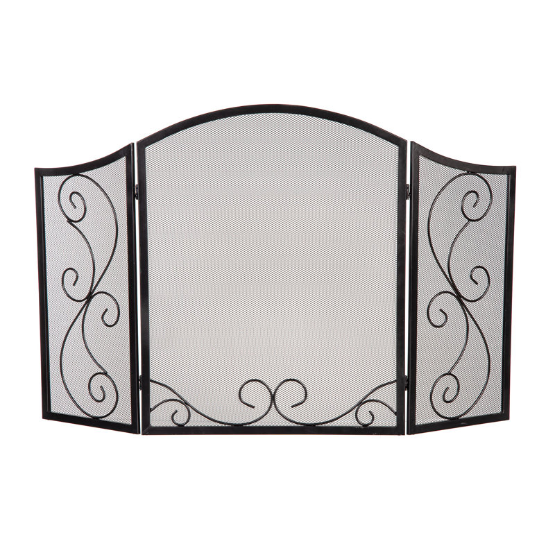 Iris Scroll Steel Tri-Fold Fireplace Screen