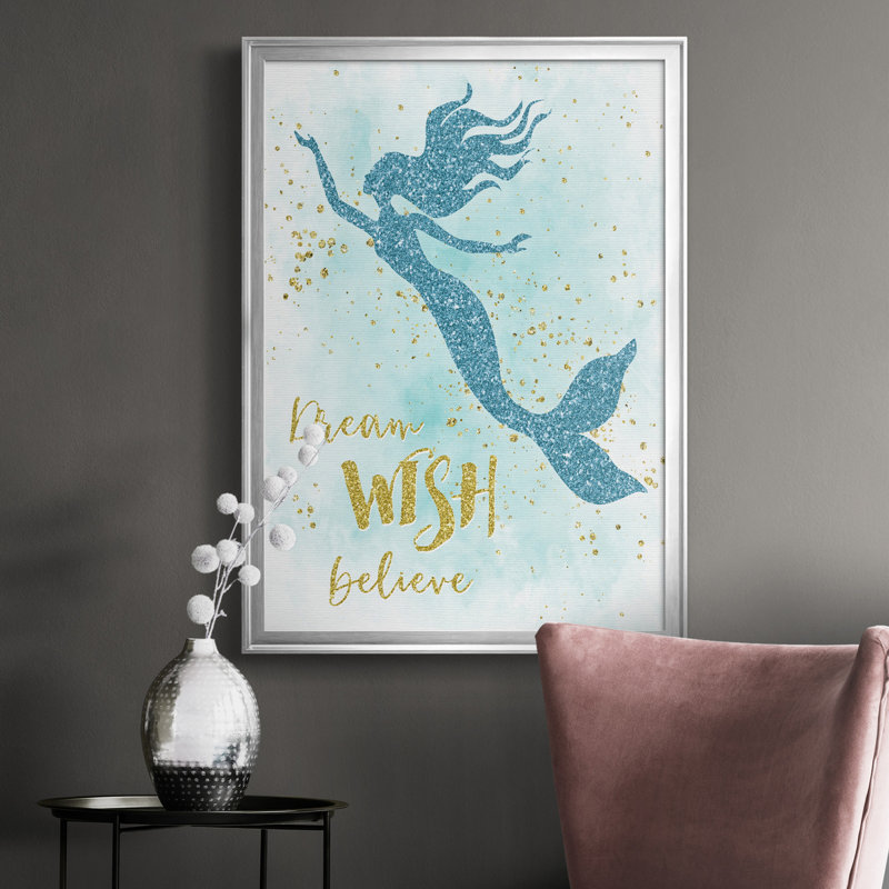 «Dream Wish Believe», art textuel sur toile, H 26,5 po x l 36,5 po x P 1,5 po, Argent