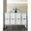 Console moderne avec option de fixation murale, blanche et dorée, 47,2 po x 31,5 po x 11,6 po | Panneau de particules 100% enduit de mélamine | Plusieurs tablettes, conception élégante pour la maison et le bureau-2030196031