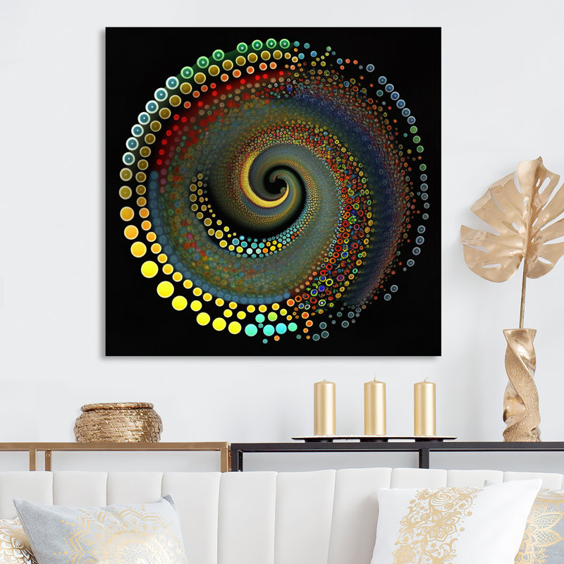 Iridiscdent pointillism spiral sur toile, H 16 po x l 16 po x P 1 po, Toile tendue